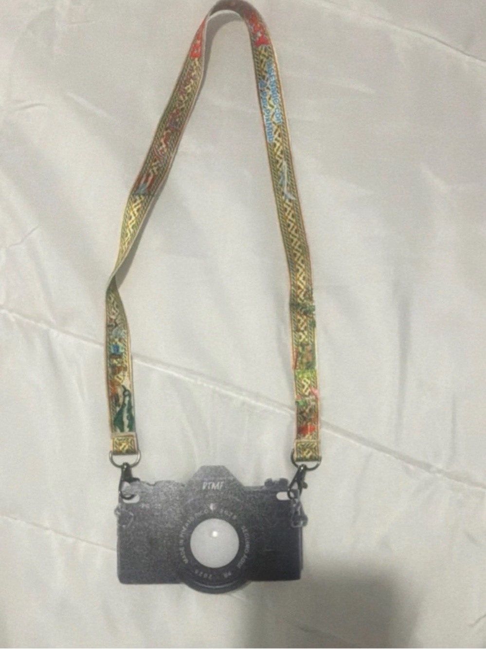 Decorative Multicolor Camera Strap with Black Camera Charm